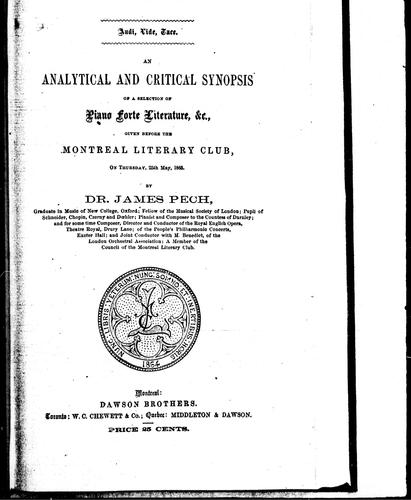 Cover for An analytical and critical synopsis of a selection of piano forte literature, &c