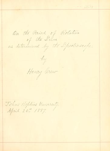 Cover for On the period of the rotation of the sun as determined by the spectroscope