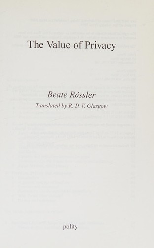 Cover for The value of privacy