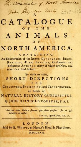 Cover for A catalogue of the animals of North America.