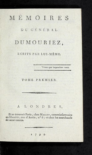 Cover for Me moires du ge ne ral Dumouriez