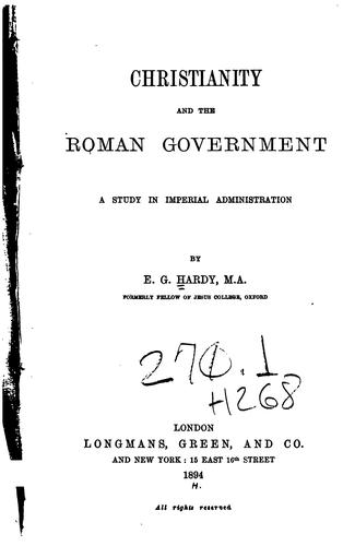 Cover for Christianity and the Roman Government: A Study in Imperial Administration