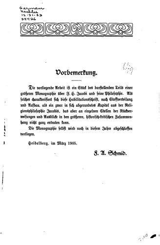 Cover for Friedrich Heinrich Jacobis religionsphilosophie