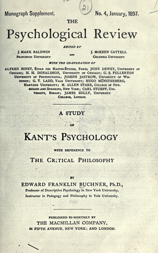 Cover for A study of Kant's psychology with reference to the critical philosophy