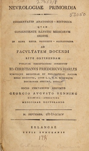 Cover for Neurologiae primordia: commentatio anatomico-historica socio certaminis adsumto G.A. Henning