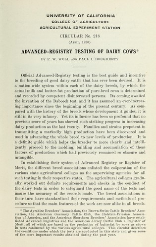 Cover for Advanced-Registry testing of dairy cows