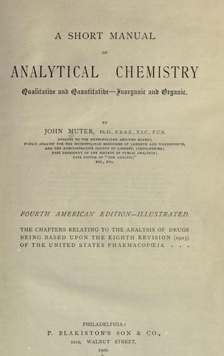 Cover for A short manual of analytical chemistry, qualitative and quantitative--inorganic and organic.