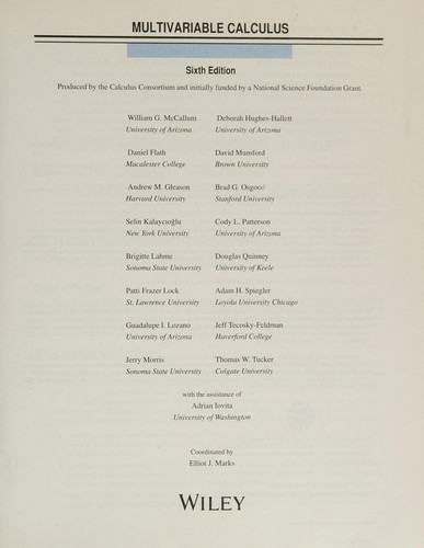 Cover for Multivariable calculus