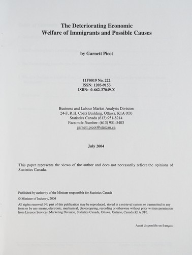 Cover for The deteriorating economic welfare of immigrants and possible causes