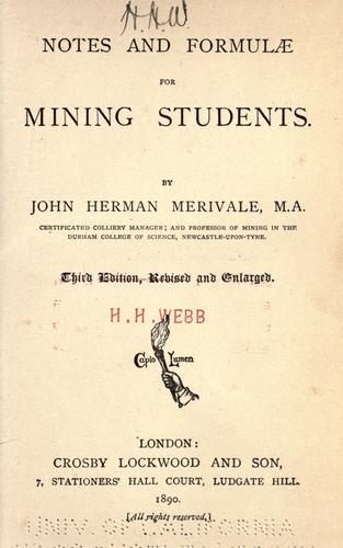 Cover for Notes and formulae for mining students