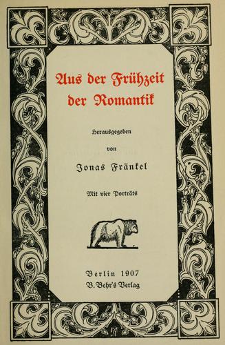 Cover for Aus der Frühzeit der Romantik.