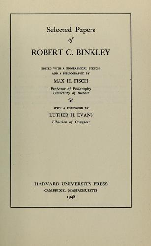 Cover for Selected papers of Robert C. Binkley