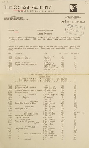 Cover for Wholesale offering of lining out stock