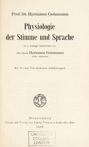 Cover for Physiologie der Stimme und Sprache