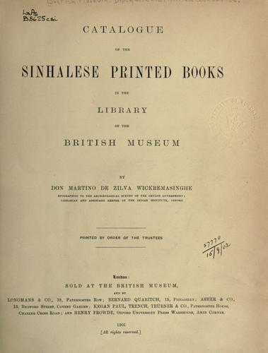 Cover for Catalogue of the Sinhalese printed books in the library of the British museum