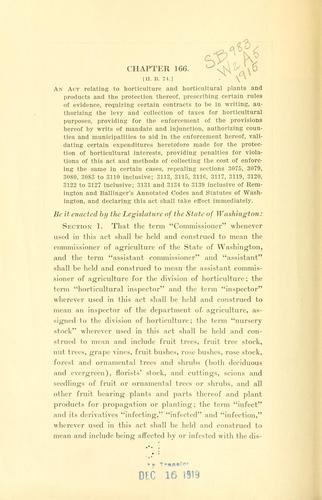 Cover for Horticultural laws of the state of Washington.