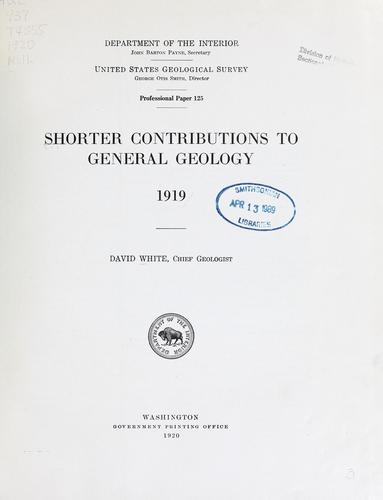 Cover for Shorter contributions to general geology, 1919