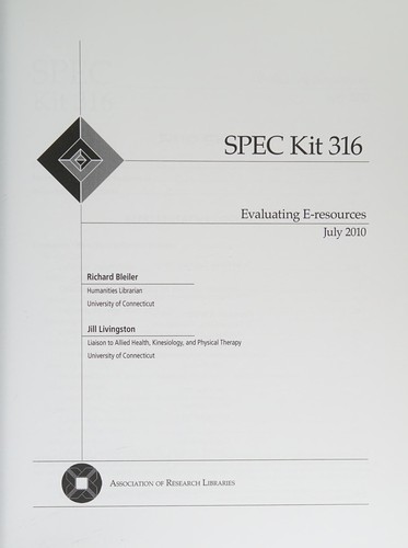 Cover for Evaluating e-resources