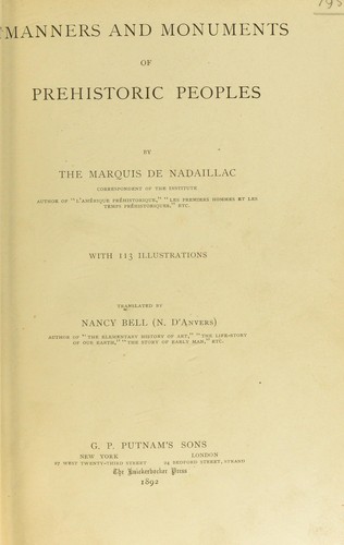 Cover for Manners and monuments of prehistoric peoples.