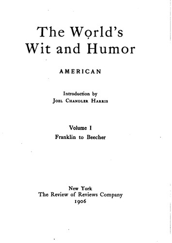 Cover for The world's wit and humor: an encyclopedia of the classic wit and humor of ...