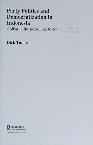 Cover for Party Politics and Democratization in Indonesia