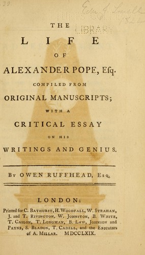 Cover for The life of Alexander Pope, Esq