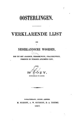Cover for Oosterlingen: Verklarende lijst der Nederlandsche woorden, die uit het Arabisch, Hebreeuwsch ...