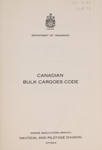 Cover for CANADIAN BULK CARGOES CODE