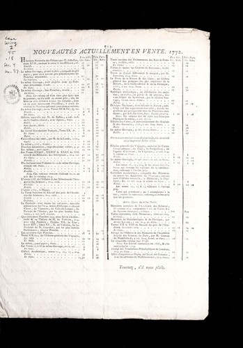 Cover for Nouveaute s actuellement en vente, 1772