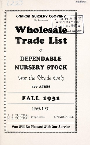 Cover for Wholesale trade list of dependable nursery stock for the trade only