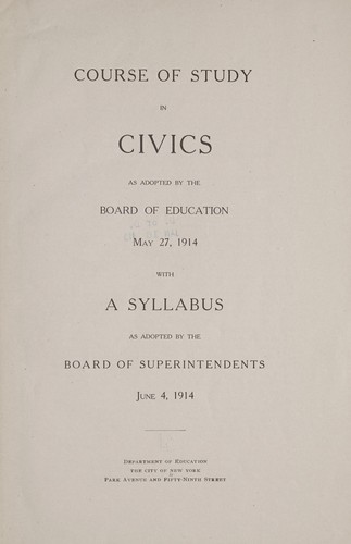 Cover for Course of study in civics as adopted by the Board of education