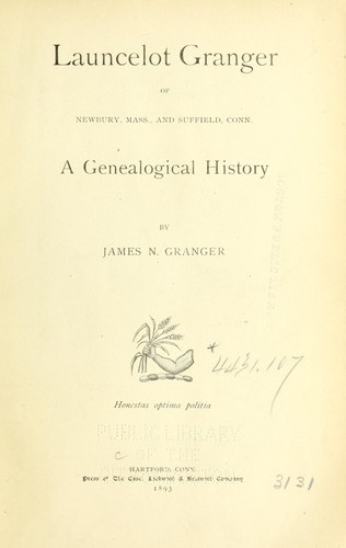 Cover for Launcelot Granger of Newbury, Mass., and Suffield, Conn