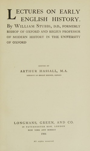 Cover for Lectures on early English history.
