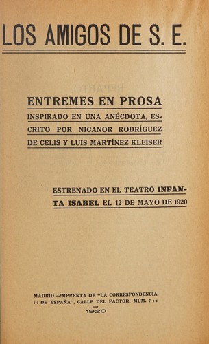 Cover for Los amigos de S. E.