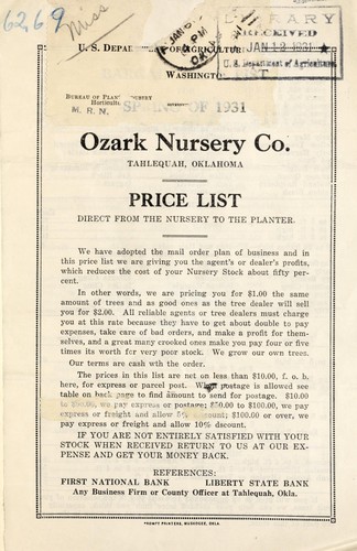 Cover for Price list direct from the nursery to the planter