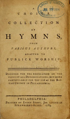 Cover for A Choice collection of hymns, from various authors, adapted to publick worship