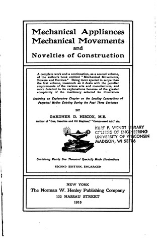 Cover for Mechanical Appliances, Mechanical Movements and Novelties of Construction: A ...