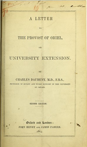 Cover for A letter to the Provost of Oriel, on university extension