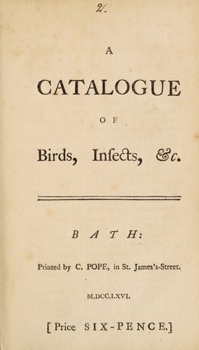 Cover for A catalogue of birds, insects, &c