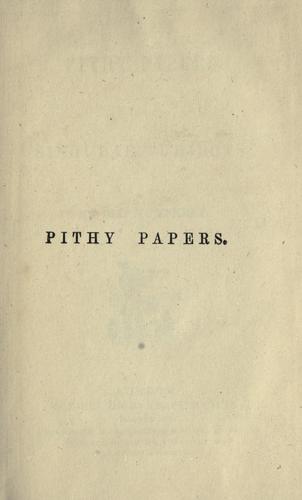 Cover for Pithy papers on singular subjects