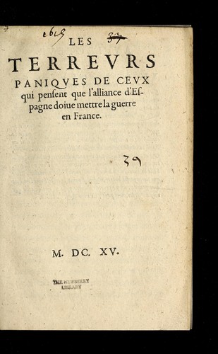Cover for Les terrevrs paniqves de cevx qui pensent que l'alliance d'Espagne doiue mettre la guerre en France