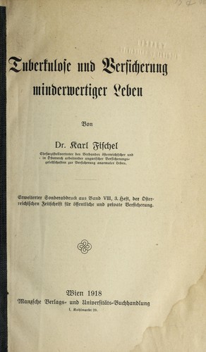 Cover for Tuberkulose und Verischerung minderwertiger Leben