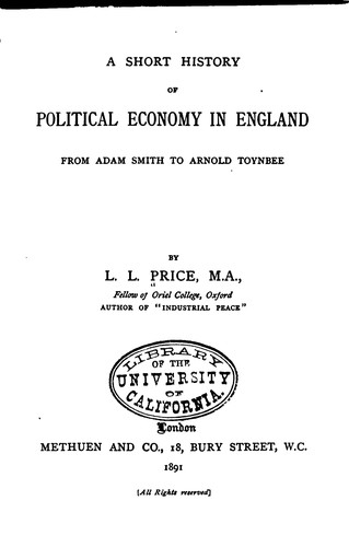 Cover for A Short History of Political Economy in England: From Adam Smith to Arnold ...