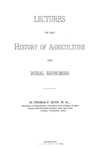 Cover for Lectures on the history of agriculture and rural economics