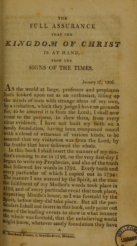 Cover for The full assurance that the Kingdom of Christ is at hand, from the signs of the times
