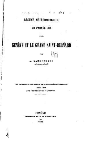 Cover for Résumé météorologique...pour Genève et le Grand Saint-Bernard