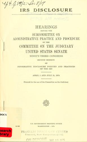 Cover for IRS disclosure