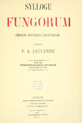 Cover for Sylloge fungorum omnium hucusque cognitorum.