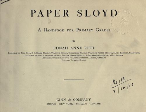 Cover for Paper sloyd for primary grades.
