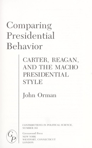 Cover for Comparing presidential behavior